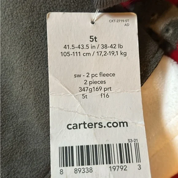 5t NWT Carter’s toddler fleece pajamas - Picture 3 of 3